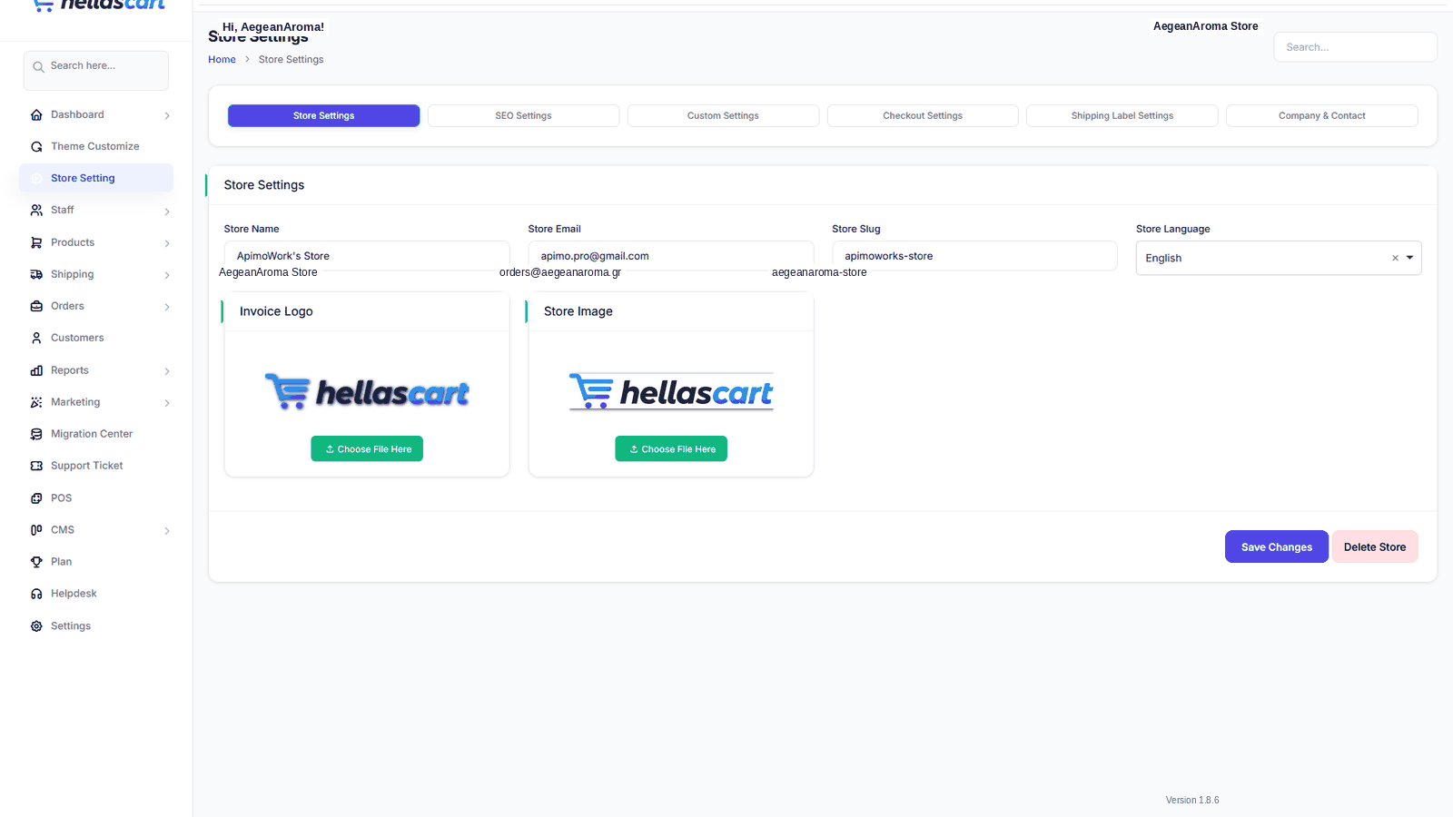 Store Setting → Store Settings tab
