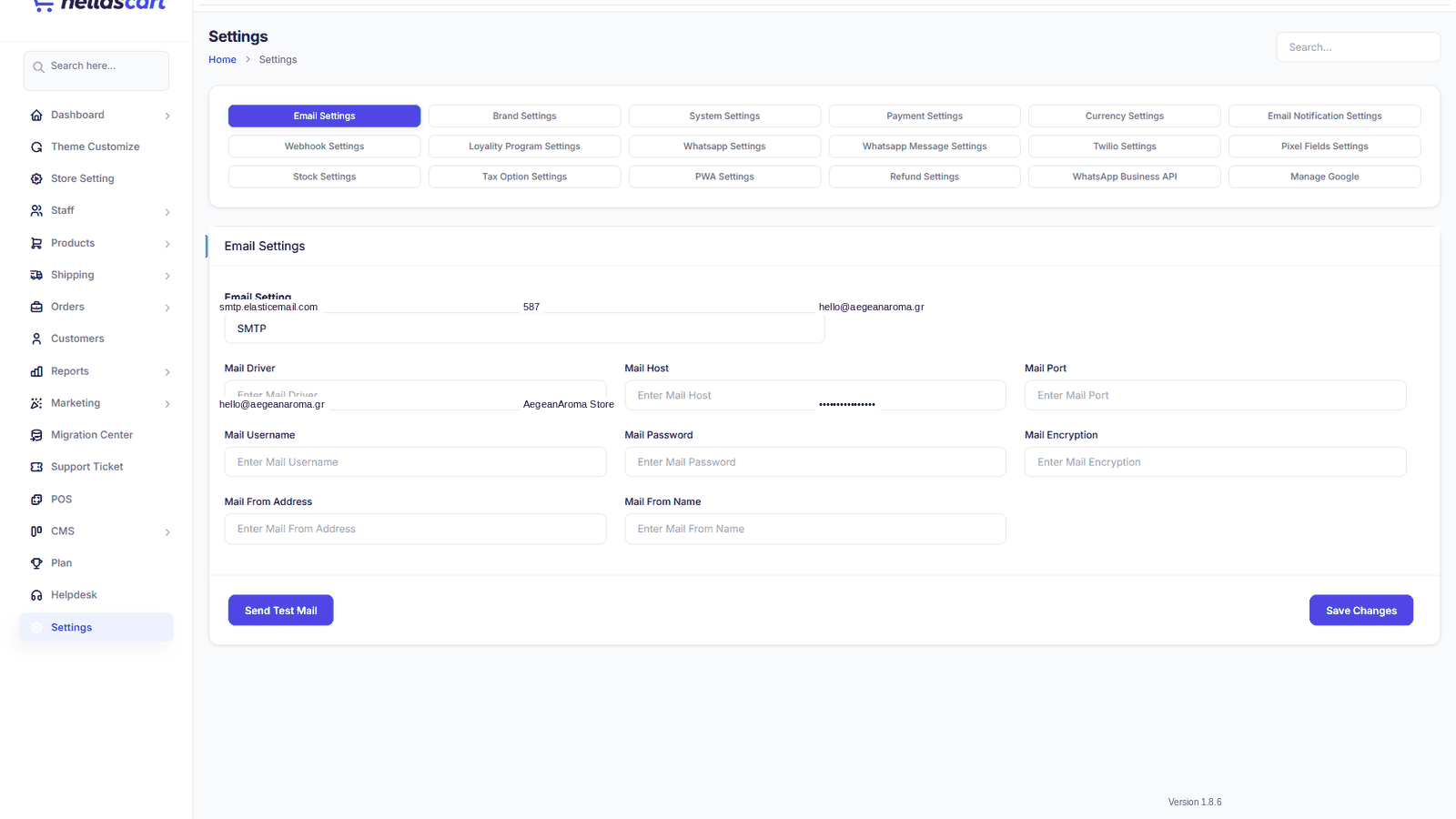 Settings → Email Settings tab